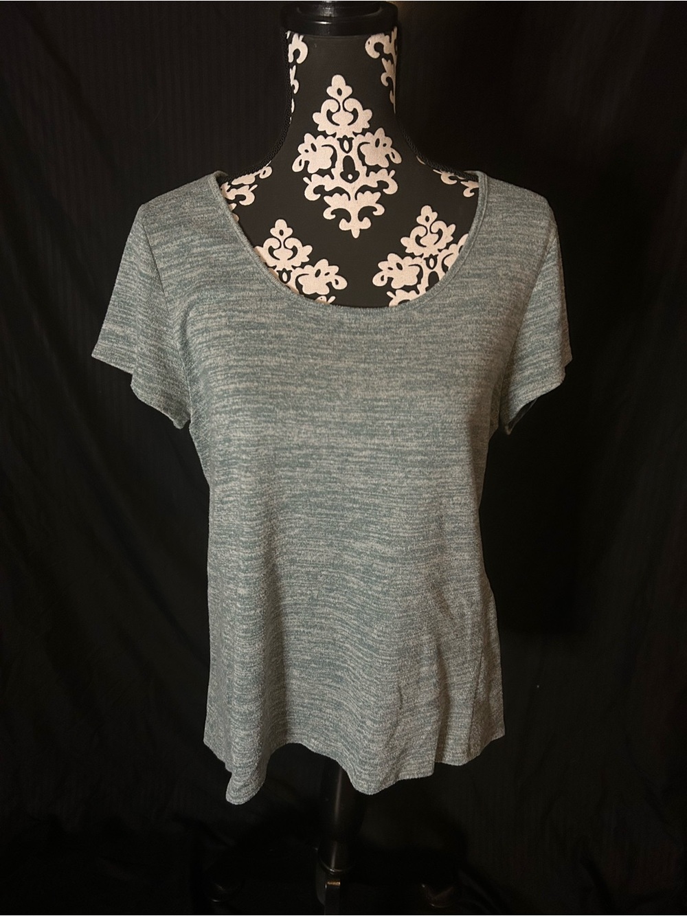 Soma Heathered Teal Scoop Neck Short Sleeve Top